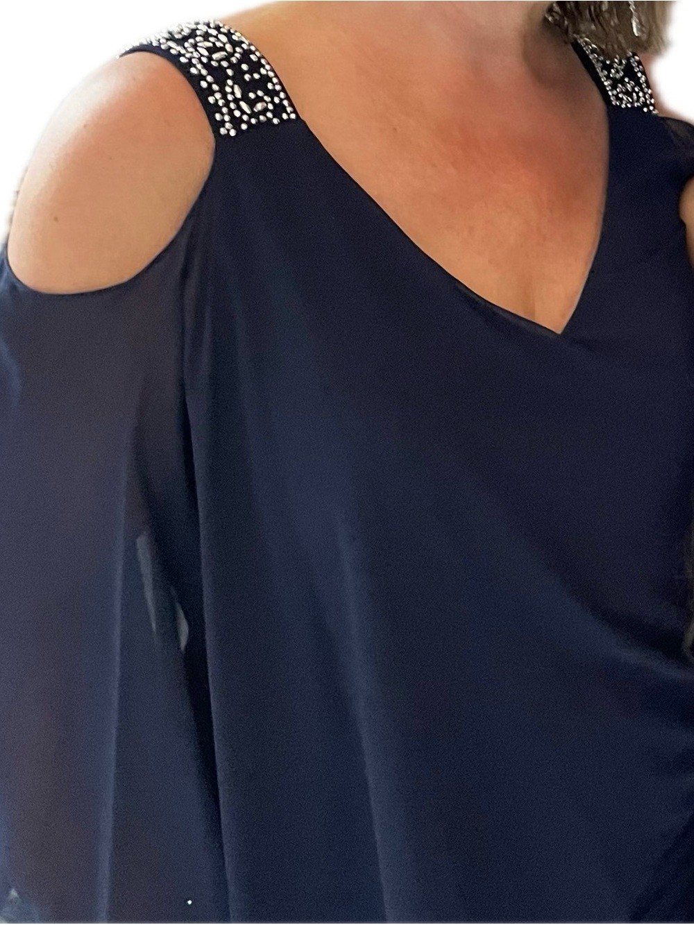 Betsy & Adam Navy Beaded-Shoulder Cold-Shoulder Tunic